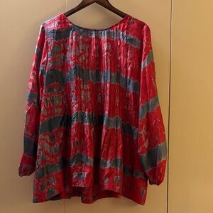 Neeru Kumar Silk Gray and Red Blouse Large